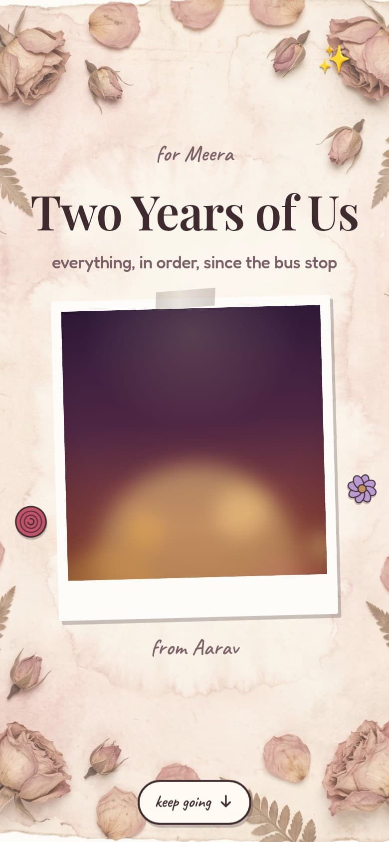 A finished Our Story, open on a phone