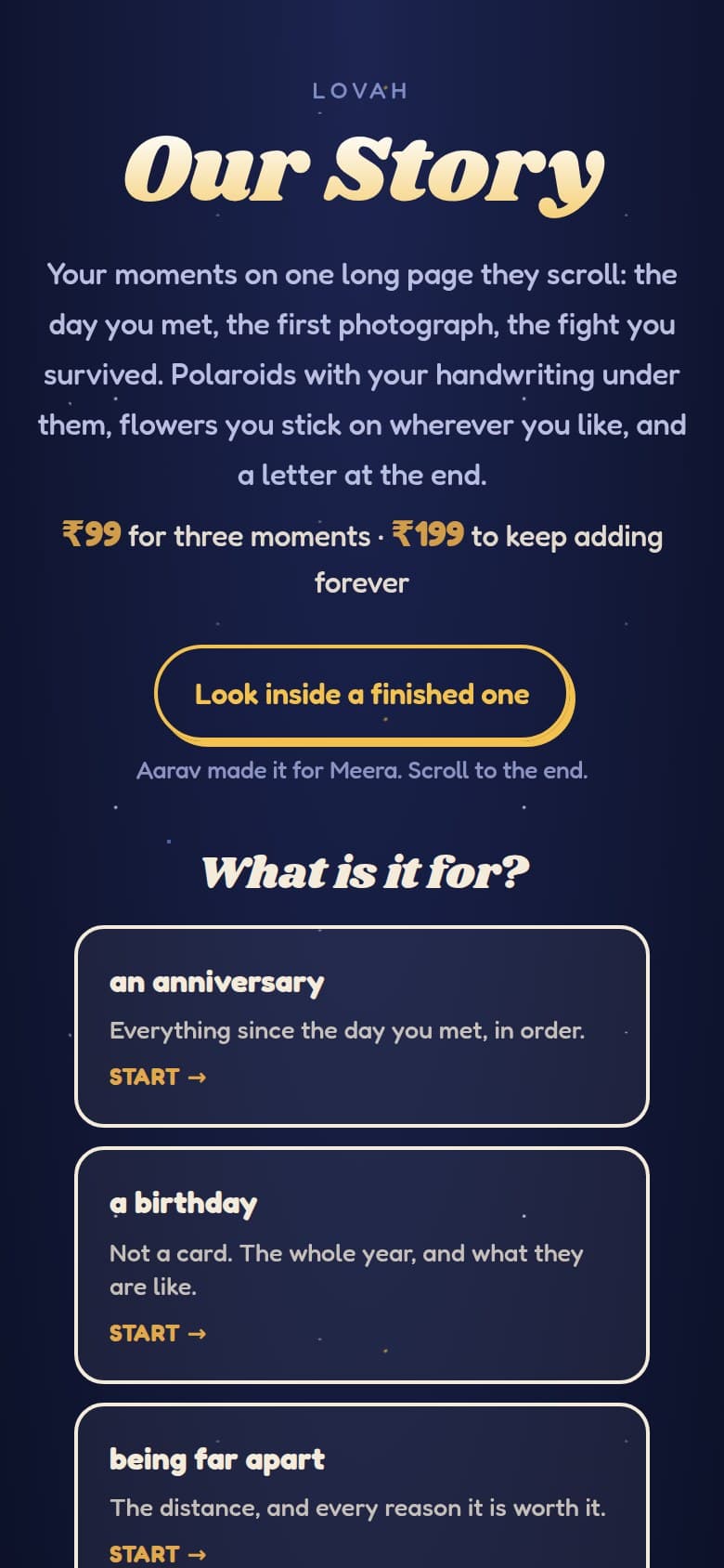 The Our Story page